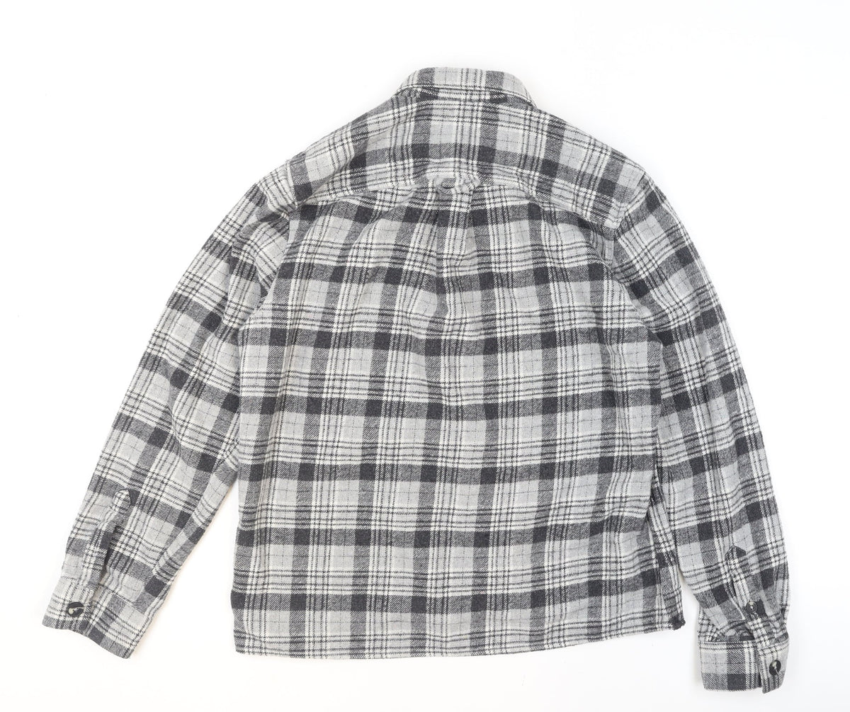 Next Men's Grey Checked Flannel Button-Up Shirt Size L