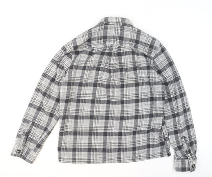 Next Men's Grey Checked Flannel Button-Up Shirt Size L