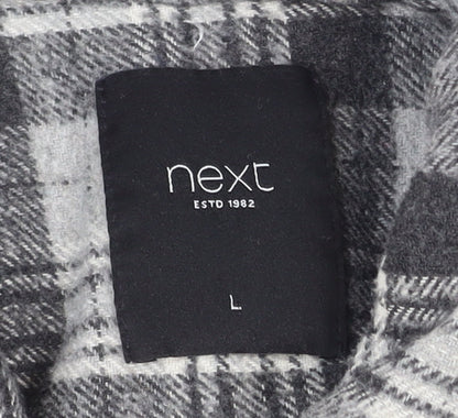Next Men's Grey Checked Flannel Button-Up Shirt Size L
