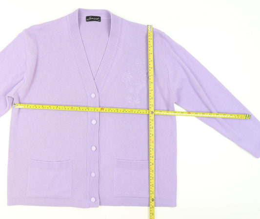 Sarra Design Women's Purple Acrylic Cardigan L V-Neck Knit