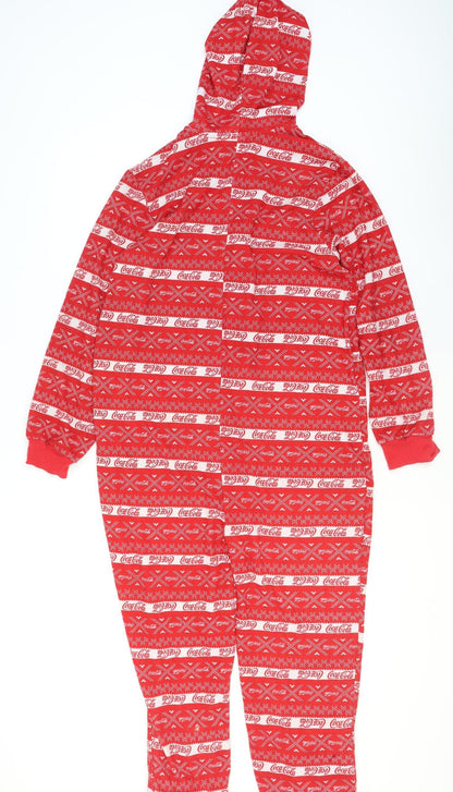 Coca-Cola Men's Red Fair Isle Hooded One Piece Fleece L