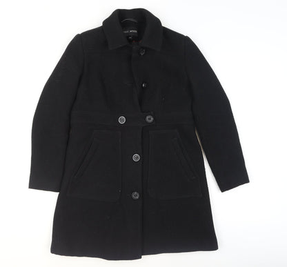 Next Petite Black Wool Blend Buttoned Long Coat Size 10P