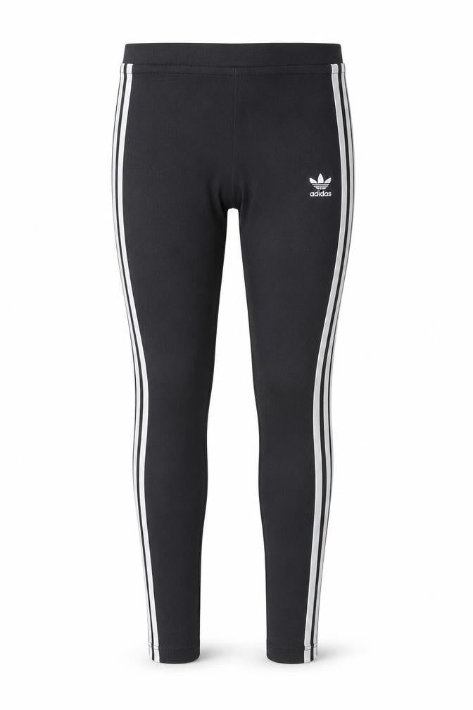 Front view of Adidas women’s black 3-stripes cotton stretch sports leggings uk 8