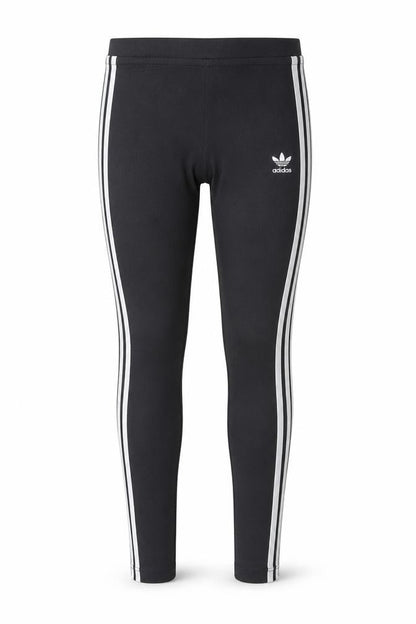 Front view of Adidas women’s black 3-stripes cotton stretch sports leggings uk 8