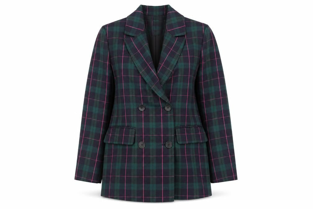 Primark Women's Green Check Blazer Size 6 Double-Breasted Jacket