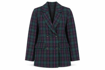 Primark Women's Green Check Blazer Size 6 Double-Breasted Jacket