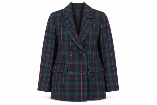 Primark Women's Green Check Blazer Size 6 Double-Breasted Jacket