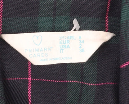 Primark Women's Green Check Blazer Size 6 Double-Breasted Jacket