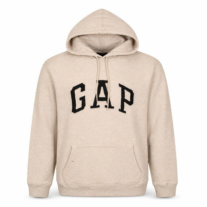 Gap Men's Beige Pullover Hoodie Small Fleece Logo Sweatshirt