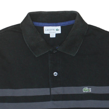 Lacoste Men’s Blue Black Striped Regular Fit Long Sleeve Polo Shirt Size S