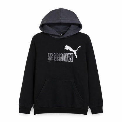 Front view of Puma boys’ black hoodie 13-14 years pullover fleece sweatshirt
