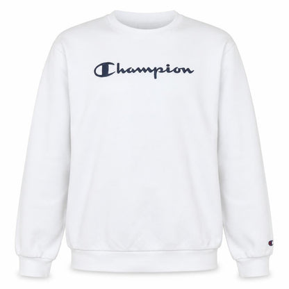 Front view of Champion boys’ white crew neck sweatshirt 15-16 years logo print