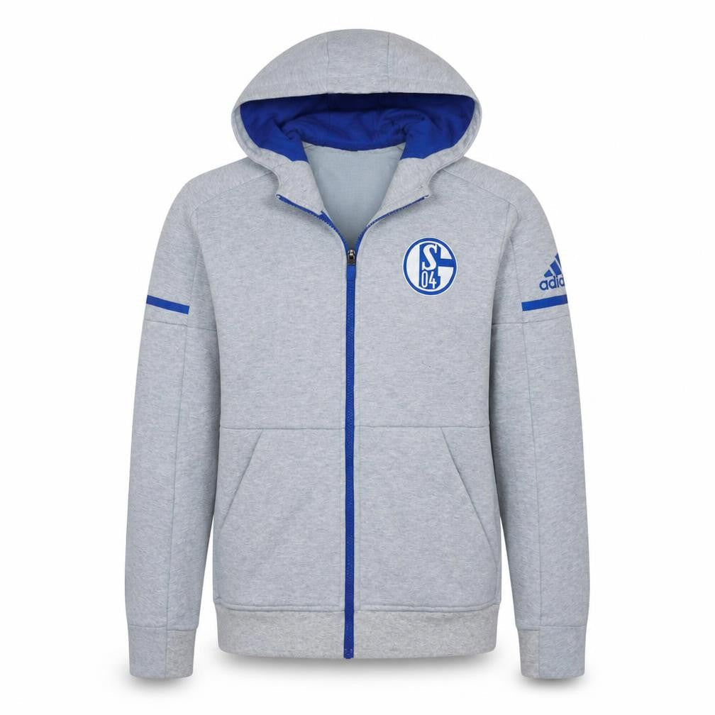 Front view of Adidas Men’s Grey Full Zip Hoodie XS Schalke 04 Sportswear