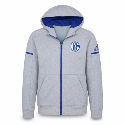 Front view of Adidas Men’s Grey Full Zip Hoodie XS Schalke 04 Sportswear