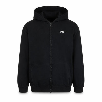 Front view of Nike boys’ black full zip fleece hoodie xl logo hooded sweatshirt