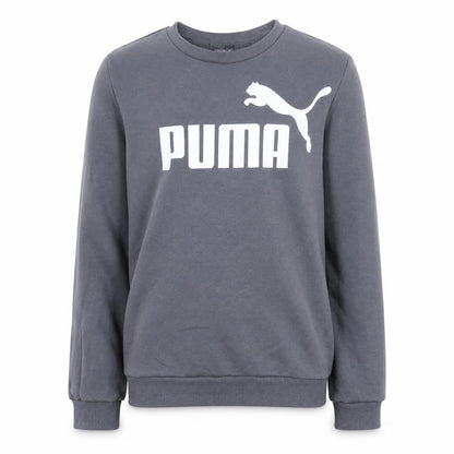 Front view of Puma boys’ grey crew neck logo sweatshirt 13-14 years cotton blend