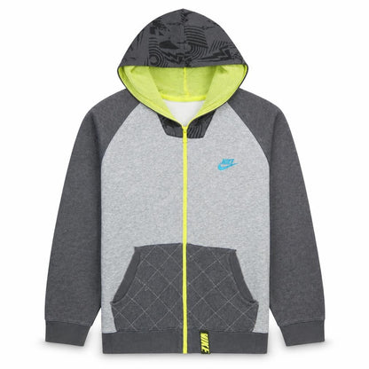 Front view of Nike boys’ grey full zip hoodie xl 13-15 years sportswear style