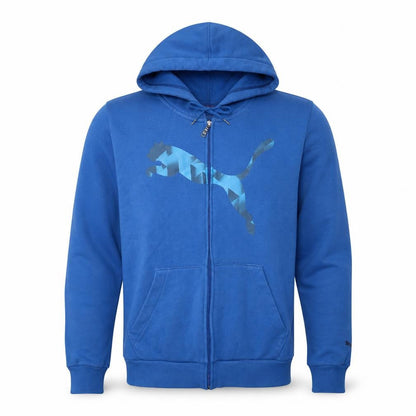 Front view of Puma Men's Blue Full Zip Hoodie M Sports Fleece Sweatshirt