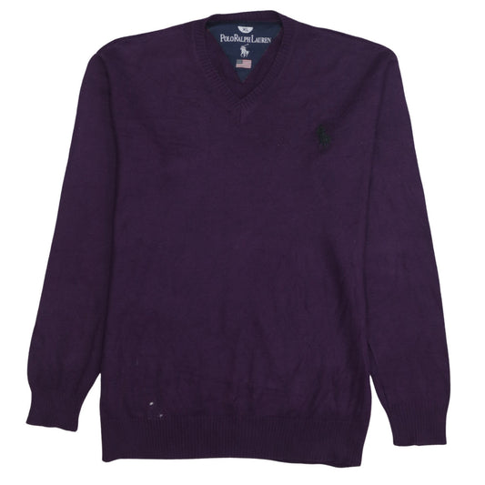Polo Ralph Lauren Men’s Purple V-Neck Cotton Jumper XL