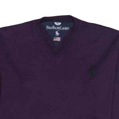 Polo Ralph Lauren Men’s Purple V-Neck Cotton Jumper XL
