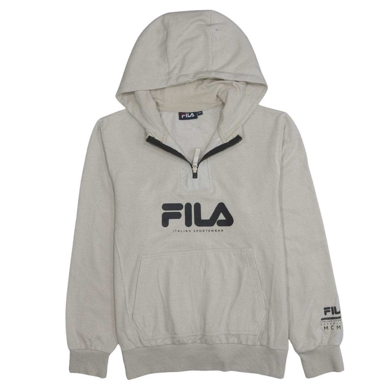Mens UK Size M FILA Beige 1/2 Zip Hoodie