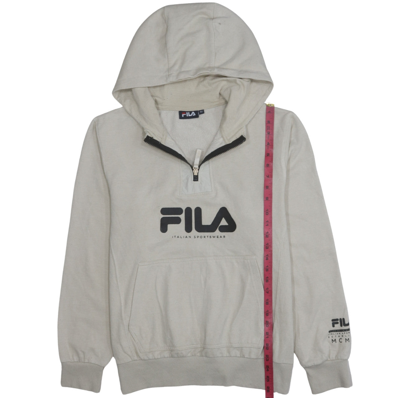 Mens UK Size M FILA Beige 1/2 Zip Hoodie