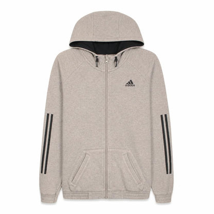 Front view of Adidas women’s beige full zip hoodie, size L, cotton blend sportswear