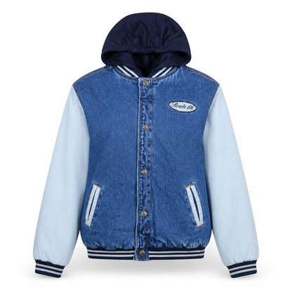 Route 66 Women's Blue Denim Varsity Jacket Size 16 Hooded Casual