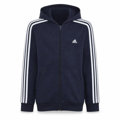 Front view of Adidas boys’ blue full zip hoodie 13-14 years regular fit sportswear