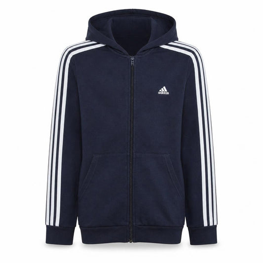 Front view of Adidas boys’ blue full zip hoodie 13-14 years regular fit sportswear