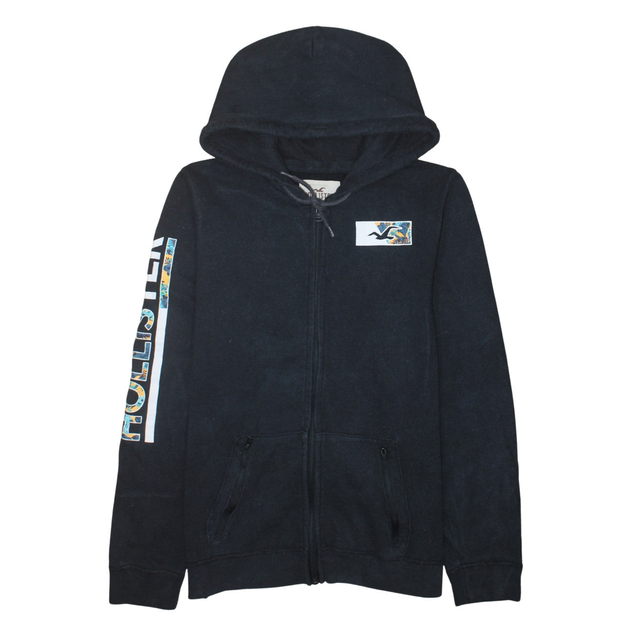 Mens UK Size L Hollister Black Full Zip Hoodie