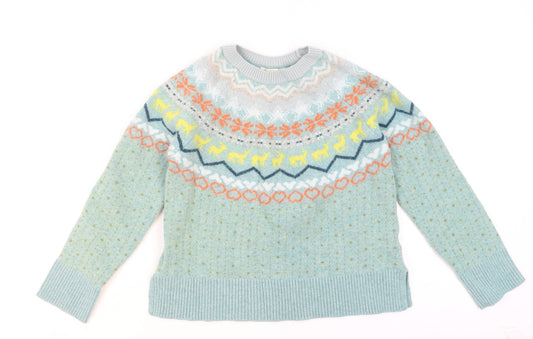 White Stuff Women Blue Fair Isle Wool Jumper UK 12 Winter Knit