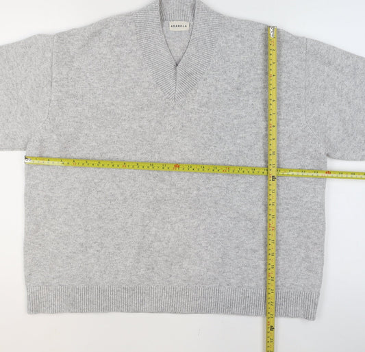 Adanola Women's Grey V-Neck Relaxed Fit Knit Jumper Size L