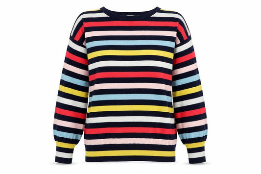 Boden Women Multicoloured Striped Wool Cotton Crew Neck Jumper Size M