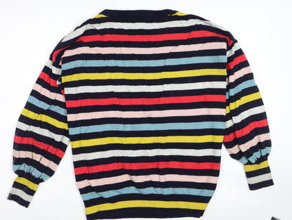 Boden Women Multicoloured Striped Wool Cotton Crew Neck Jumper Size M
