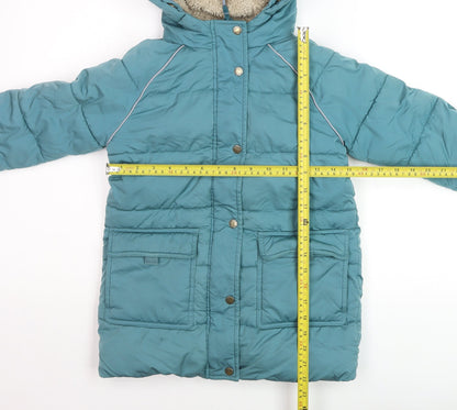 FatFace Girls Blue Hooded Puffer Coat 6-7 Years Winter Insulated Jacket