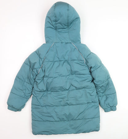 FatFace Girls Blue Hooded Puffer Coat 6-7 Years Winter Insulated Jacket