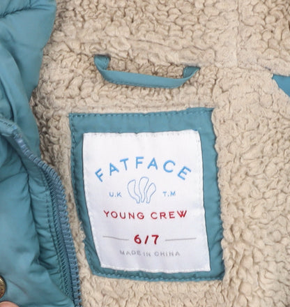 FatFace Girls Blue Hooded Puffer Coat 6-7 Years Winter Insulated Jacket