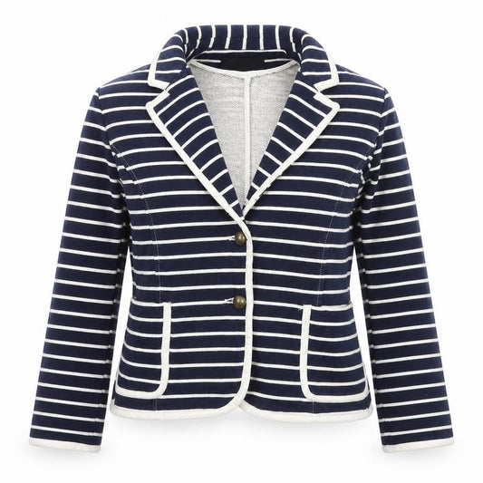 Mango Women Blue Striped Cotton Blazer Size 8 Casual Jacket