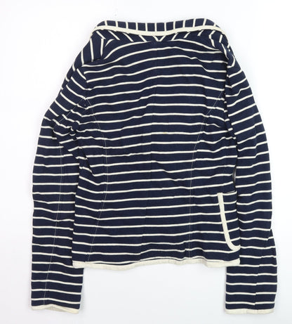 Mango Women Blue Striped Cotton Blazer Size 8 Casual Jacket