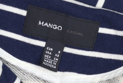 Mango Women Blue Striped Cotton Blazer Size 8 Casual Jacket