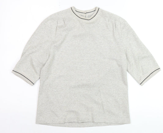 E Women Beige Knit Pullover Jumper UK 12 Classic Crew Neck Short Sleeve