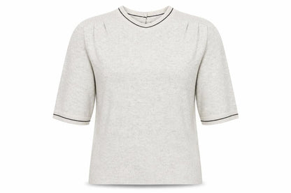 E Women Beige Knit Pullover Jumper UK 12 Classic Crew Neck Short Sleeve