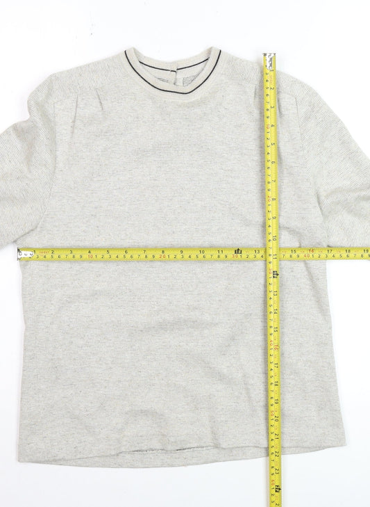 E Women Beige Knit Pullover Jumper UK 12 Classic Crew Neck Short Sleeve