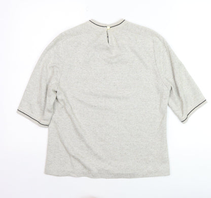 E Women Beige Knit Pullover Jumper UK 12 Classic Crew Neck Short Sleeve
