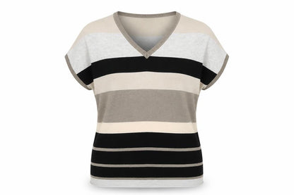 Fransa Women’s Multicoloured Stripe V-Neck Pullover Jumper L