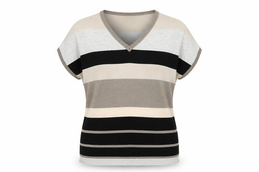Fransa Women’s Multicoloured Stripe V-Neck Pullover Jumper L