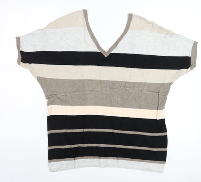 Fransa Women’s Multicoloured Stripe V-Neck Pullover Jumper L