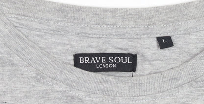 Brave Soul Men's Grey Short Sleeve Crew Neck Cotton Blend T-Shirt Size L