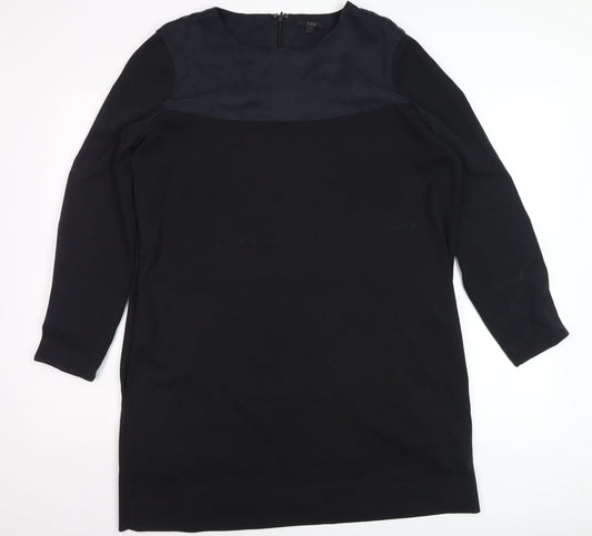 COS Women Black Knee Length Shift Dress M Long Sleeve Wool Blend